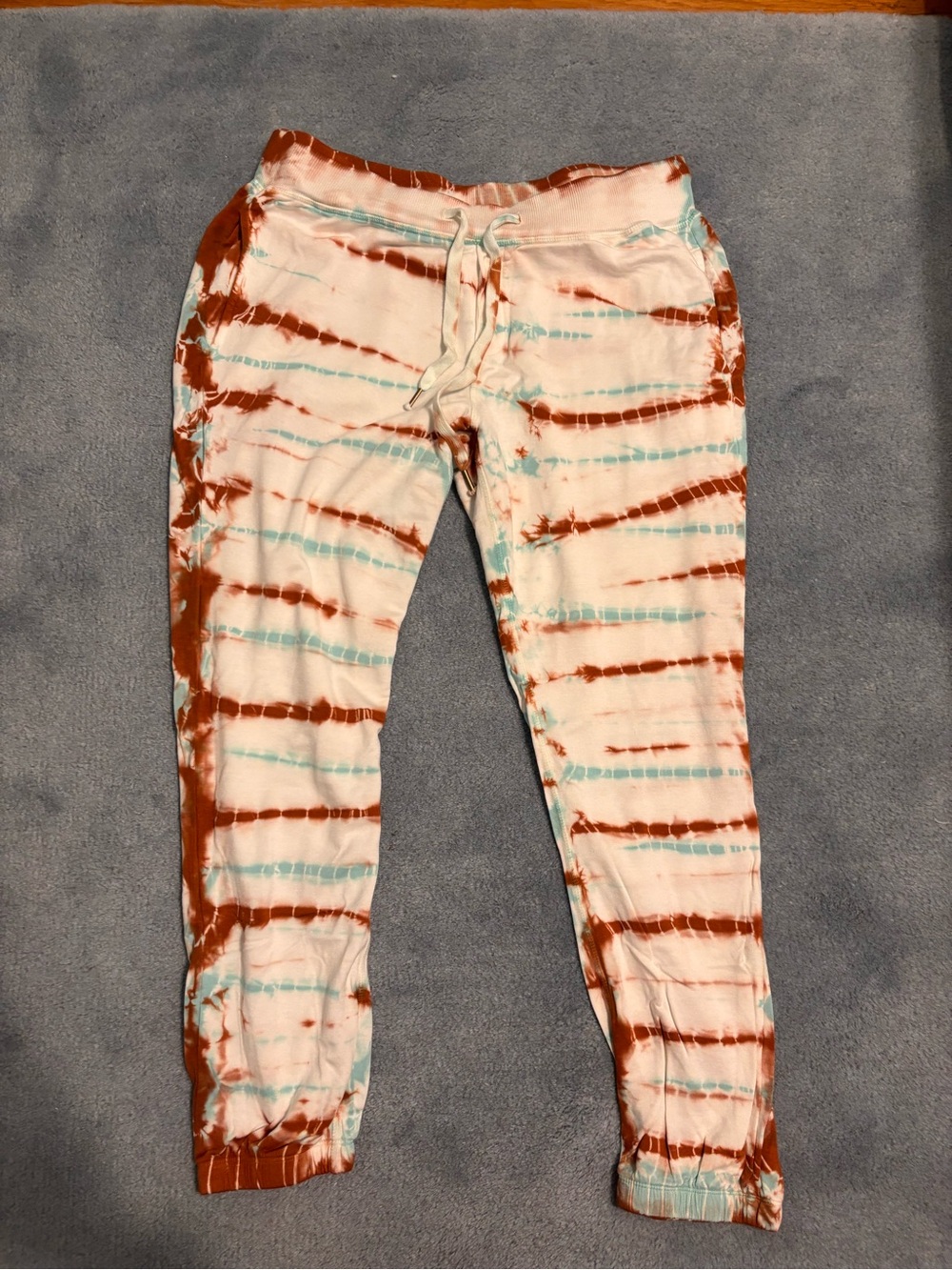 Tie-Dye Jogger Pants in White, Brown & Teal